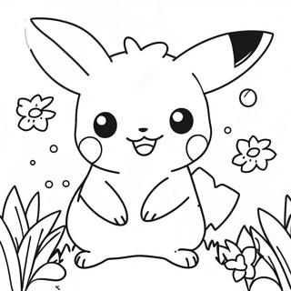 Schattig Meisje Pikachu Met Bloemen Kleurplaat 52186-43432