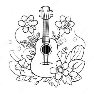 Schattige Ukulele Met Bloemen Kleurplaat 53689-44746