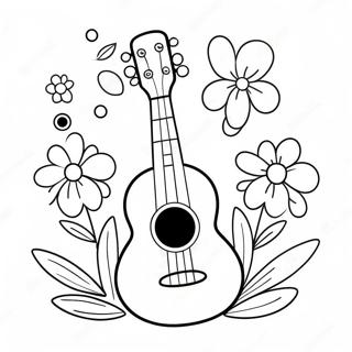 Schattige Ukulele Met Bloemen Kleurplaat 53689-44748