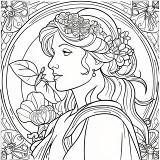 Alphonse Mucha Bloemontwerp Kleurplaat 54661-45496