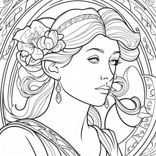 Alphonse Mucha Art Nouveau Dame Kleurplaat 54662-45501