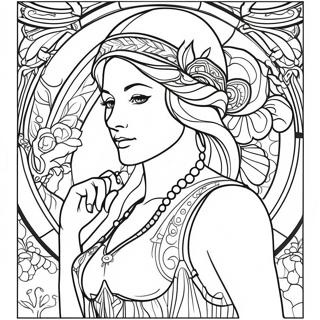 Alphonse Mucha Art Nouveau Dame Kleurplaat 54662-45502