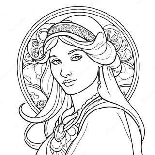 Alphonse Mucha Art Nouveau Dame Kleurplaat 54662-45503