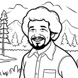 Blije Bob Ross Schilderen Landschap Kleurplaat 56932-47315