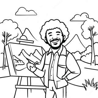 Blije Bob Ross Schilderen Landschap Kleurplaat 56932-47316