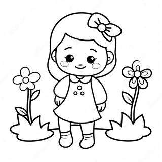 Kleurplaat Van Schattig Cartoon Meisje Met Bloemen 57435-47746