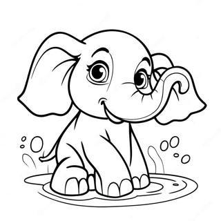 Schattige Baby Olifant Die Water Spettert Kleurplaat 57545-47848