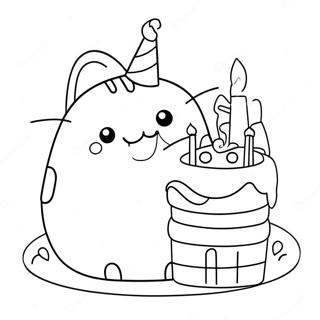 Pusheen Met Verjaardagstaart Kleurplaat 59317-49242