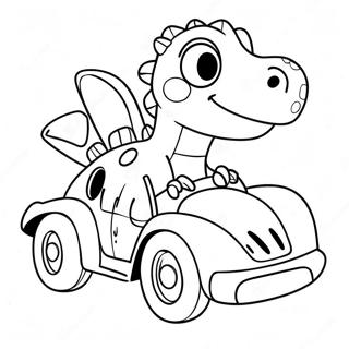 Schattige Dino Die Een Sportauto Rijdt Kleurplaat 63320-52403