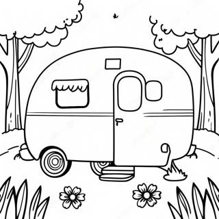 Kleurplaat Van Een Vintage Camper In De Natuur 6405-5117