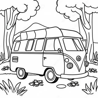 Kleurplaat Van Een Vintage Camper In De Natuur 6405-5118