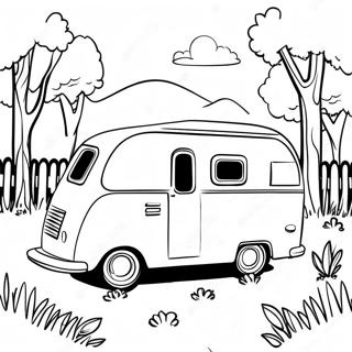 Kleurplaat Van Een Vintage Camper In De Natuur 6405-5119