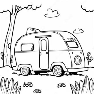 Kleurplaat Van Een Vintage Camper In De Natuur 6405-5120