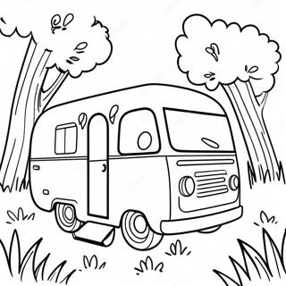 Kleurplaat Van Een Vintage Camper In De Natuur 6405-5213