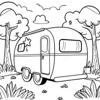 Kleurplaat Van Een Vintage Camper In De Natuur 6405-5214