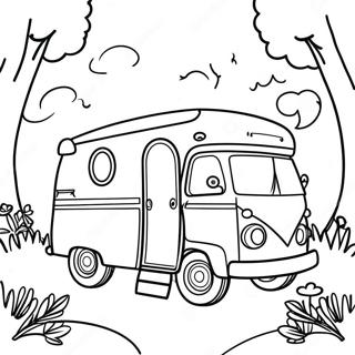 Kleurplaat Van Een Vintage Camper In De Natuur 6405-5215