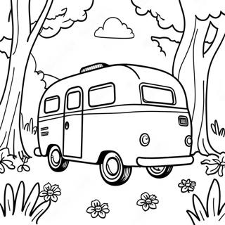 Kleurplaat Van Een Vintage Camper In De Natuur 6405 5216