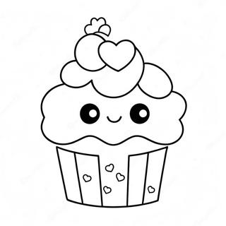 Schattige Kawaii Cupcake Met Harten Kleurplaat 65751-54322