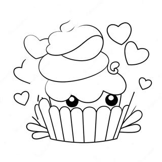 Schattige Kawaii Cupcake Met Harten Kleurplaat 65751-54323