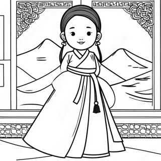 Koreaanse Meisje In Traditionele Hanbok Kleurplaat 67762-55898