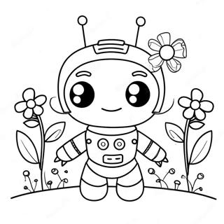 Kleurplaat Van Schattige Meisje Robot Met Bloemen 68613-56576