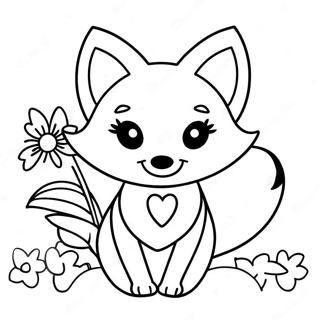 Schattige Kawaii Vos Met Bloemen Kleurplaat 6905-5615