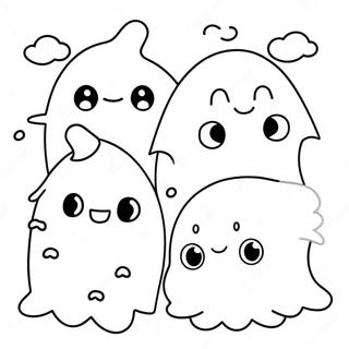 Schattige Kawaii Geesten Halloween Kleurplaat 8476-6947